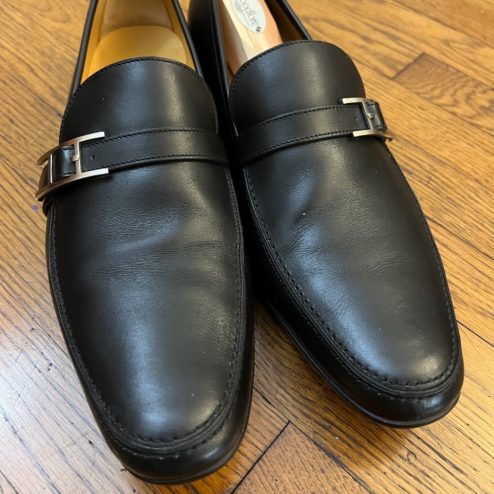 HERMES LOAFERS MOCCASINS IN BOX BLK LEATHER WORN 5x w/ SHOETREES LOOK!! STUNNING